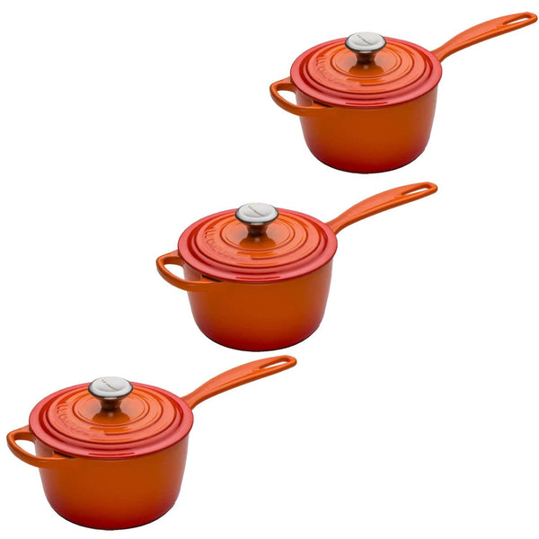 Le Creuset Signature Cast Iron 3 Piece Saucepan Set - Volcanic - Potters Cookshop