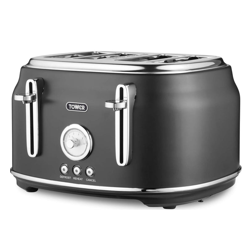 Tower Renaissance Traditional Kettle & 4 Slice Toaster Set - Black