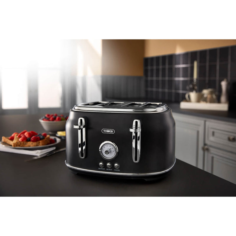 Tower Renaissance Traditional Kettle & 4 Slice Toaster Set - Black