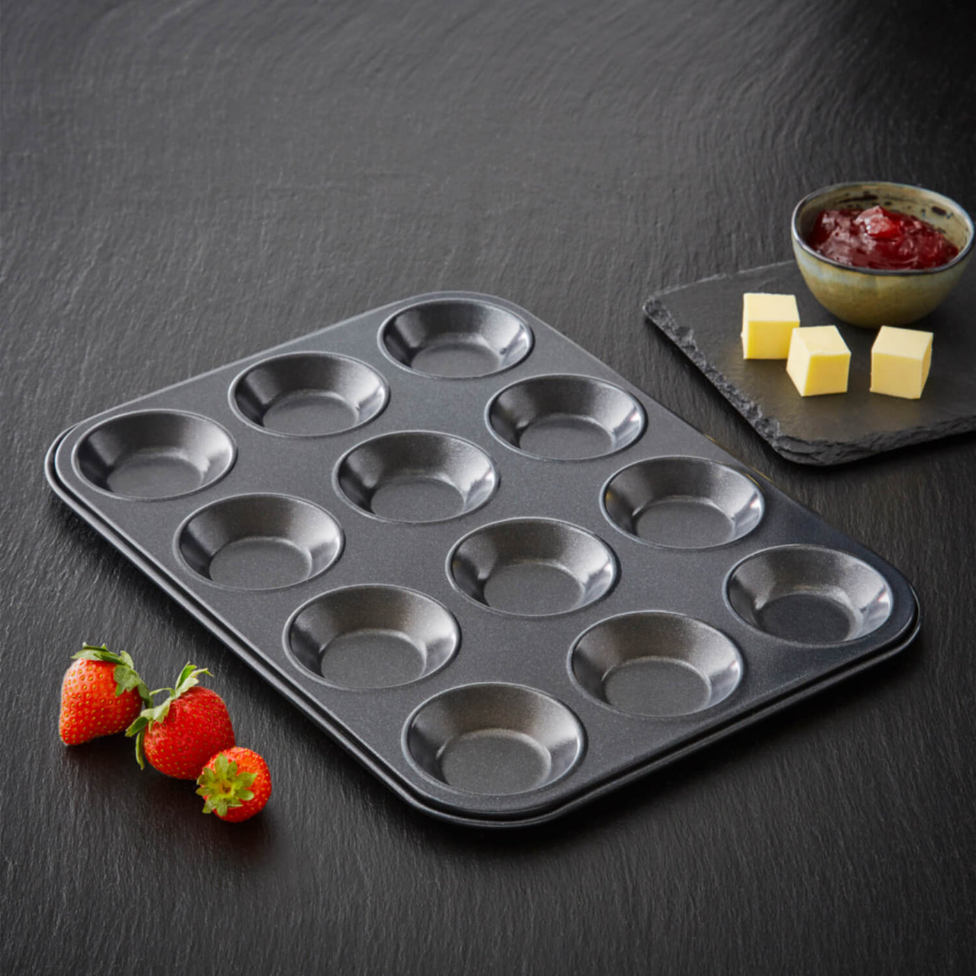 Buy Tower Precision Plus Carbon Steel 12 Hole Non Stick Shallow Muffin Tin Black Potters Cookshop