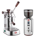 La Pavoni Professional Lusso Manual Espresso Coffee Machine Brown Handle With Cilindro Prosumer Coffee Grinder Set